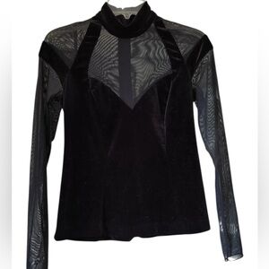 Night Way vintage black velvet with see through arms & chest‎  Y2K 90s  Goth XL